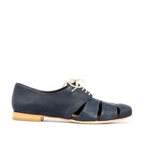 Coclico Flat Oxford Ishiro Navy Leather Women's 38 NWOT Cut Out Made In Spain